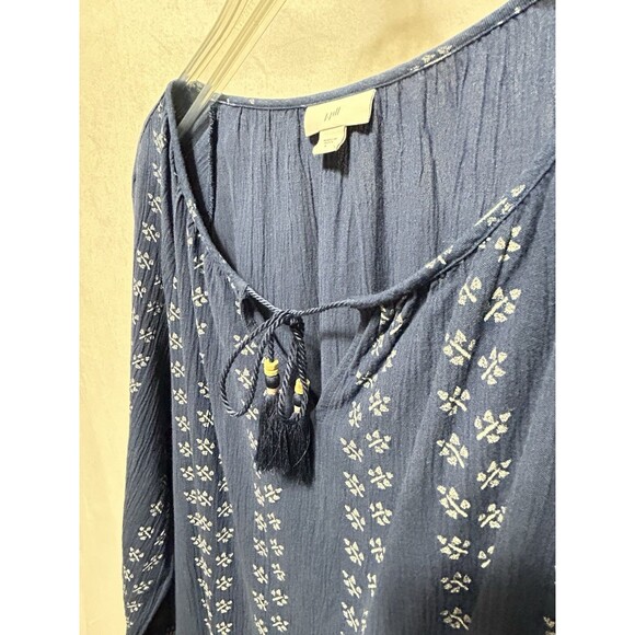 J. Jill Women's Large Floral Embroidered Peasant Blue‎ Batik Print Dress - Picture 10 of 13